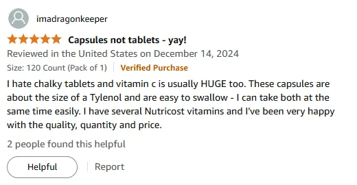 Nutricost Vitamin C: No Chalky Tablets, Easy Capsules