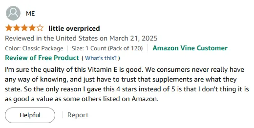 Vitamin E Quality Review: Great but Pricey Alternative