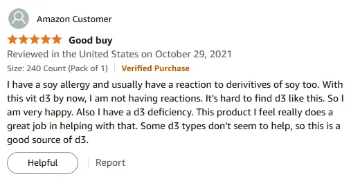 Soy-Free Vitamin D3 Supplement Works for Allergies & Deficiency