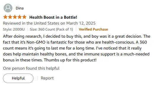 Best Non-GMO Vitamin D for Bones & Immunity | 360 Count