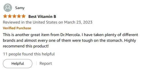 Dr.Mercola Vitamin B: Gentle on Stomach, Highly Recommended