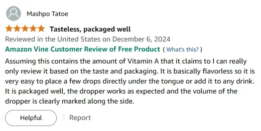 Flavorless Vitamin A Drops Review: Easy-to-Use & Well-Packaged