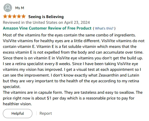 VisiVite Eye Vitamins: No Vitamin E Build-Up, Improved Vision
