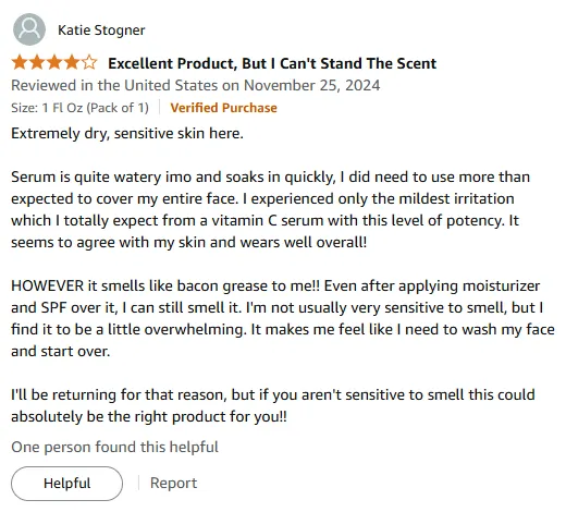 Bacon-Scented Vitamin C Serum for Sensitive Skin Review