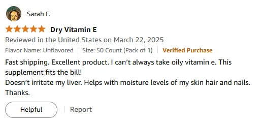 Non-Oily Vitamin E for Skin, Hair & Liver Health | Fast Shipping