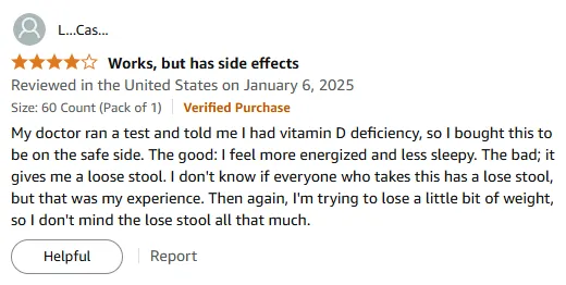Vitamin D Boost: Energy Up, Mild Loose Stool Experience