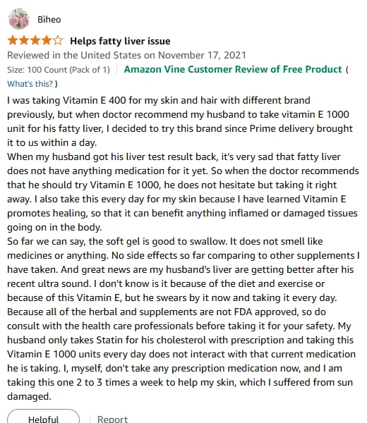 Vitamin E 1000 Units Aided Fatty Liver Recovery & Skin Healing