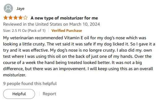 Vitamin E Oil for Dog Nose & Hand Care Results