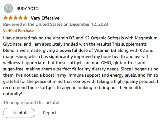 Boost Bone Health & Energy with Non-GMO D3+K2 Softgels!