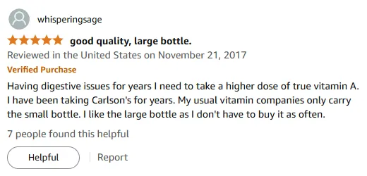 High-Dose Vitamin A for Digestive Relief - Carlson's Large Bottle