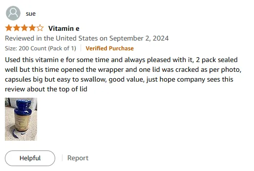 Vitamin E Capsules Review: Cracked Lid but Great Value & Quality