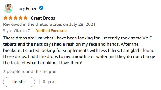 Pure Vitamin C Drops: No Fillers, No Rash, Tasteless Boost