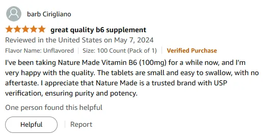 Nature Made B6 100mg: Easy-Swallow USP Verified Tablets