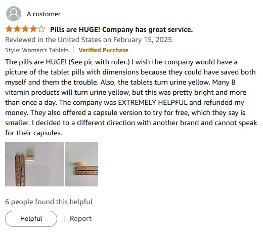 Huge Vitamin B Tablets? Helpful Refund & Capsule Option