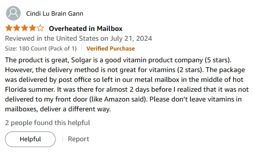 Solgar Vitamin E Review: Mailbox Heat Risks & Delivery Tips