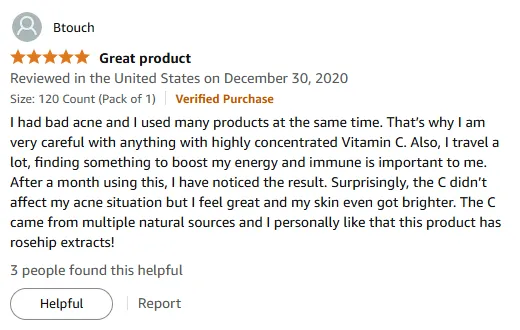 Acne-Safe Vitamin C with Rosehip Extracts Boosts Energy