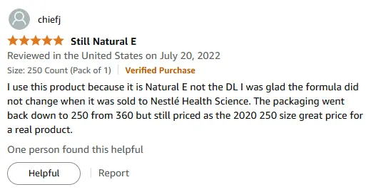 Natural Vitamin E: Unchanged Formula, Affordable Post-Nestlé