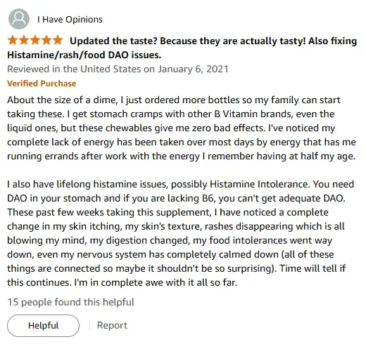 Vitamin B Chewables: No Stomach Cramps, Sustained Energy & Histamine Relief