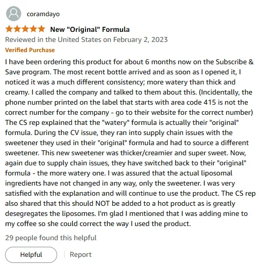 Liposomal Vitamin C Formula Change & Customer Service Review