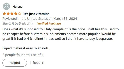 Liquid Vitamin B: Easy Absorption, Missing Choline Feedback