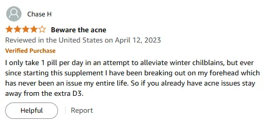 Vitamin B+D3 Caused Forehead Acne - Chilblains Warning
