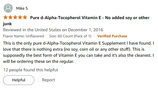 Pure d-Alpha-Tocopherol Vitamin E: Soy-Free & Clean Formula