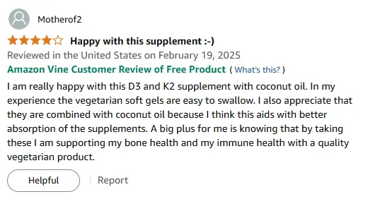 Best Vegetarian D3+K2 with Coconut Oil for Bone & Immune Health