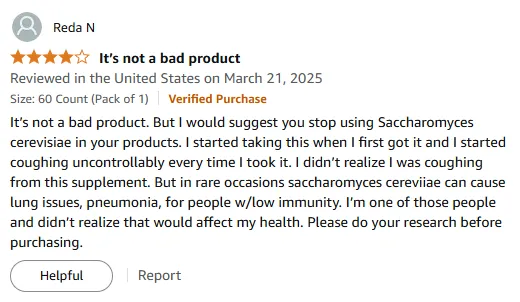 Vitamin C Supplement Cough Reaction: Saccharomyces Warning